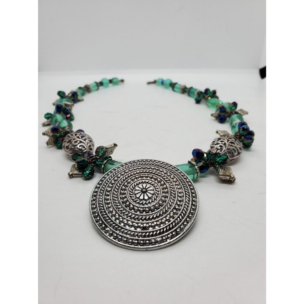 Silver Colored Southwest looking Pendant with Turquoise & Silver Colored Beads